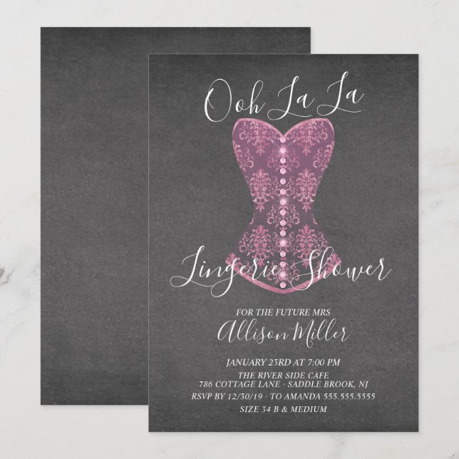 Pink Corset Lingerie Bridal Shower Invitation (Front/Back)