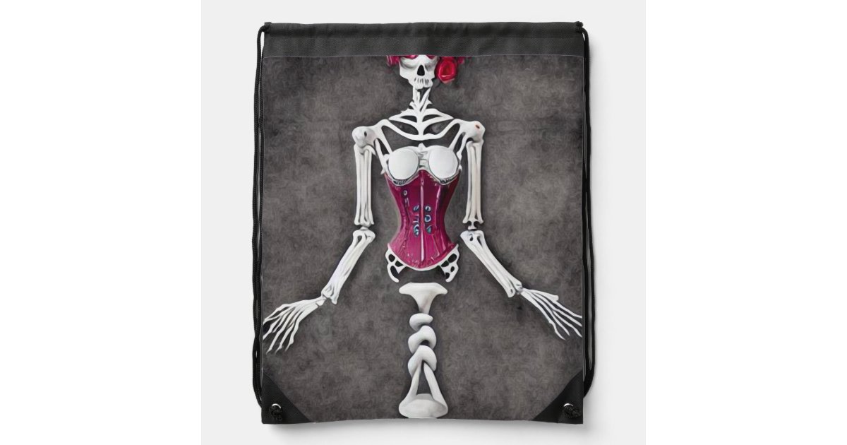 Pink Corset Monster Skeleton Drawstring Bag
