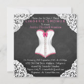 Pink Corset White Lace Chalkboard Lingerie Shower Invitation (Front)