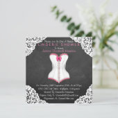 Pink Corset White Lace Chalkboard Lingerie Shower Invitation (Standing Front)