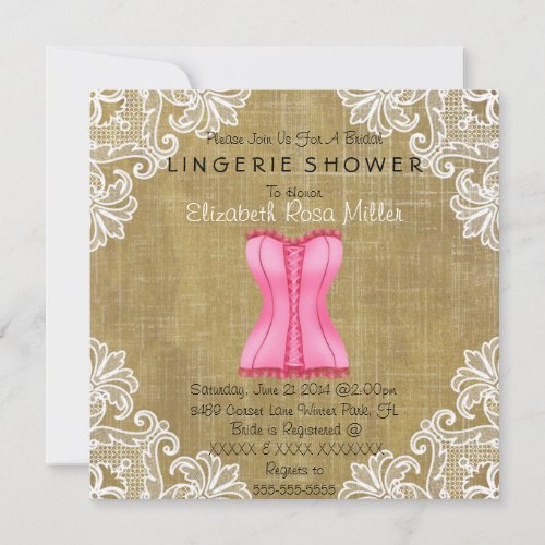 Pink Corset  White Lace Lingerie Bridal Shower Invitation