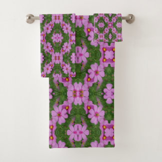 Pink Cosmos Daisy Flowers Abstract Nature  Bath Towel Set