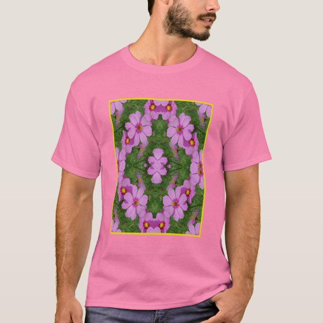 Pink Cosmos Daisy Flowers Abstract Nature  T-Shirt (Front)