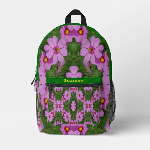 Pink Cosmos Daisy Flowers Abstract Personalized Printed Backpack