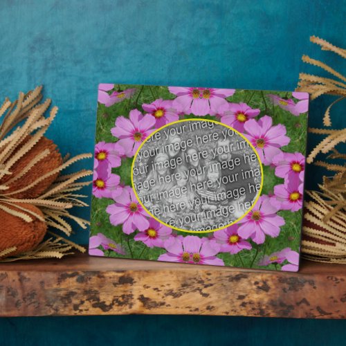Pink Cosmos Daisy Flowers Add Your Photo Plaque