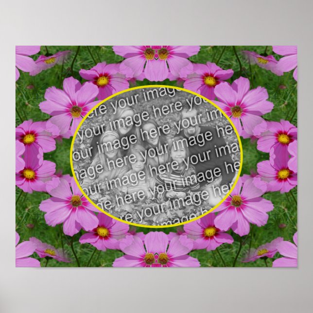 Pink Cosmos Daisy Flowers Frame Add Your Photo Poster (Front)