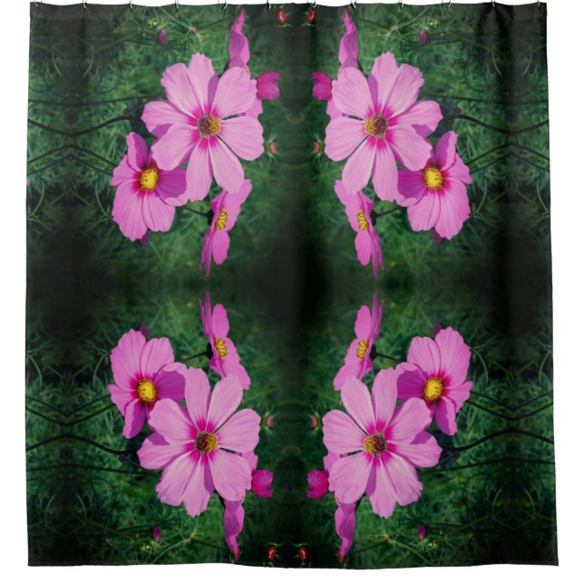 Pink Cosmos Daisy Flowers Nature Art Shower Curtain (Front)