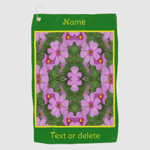 Pink Cosmos Daisy Flowers Nature Personalized Golf Towel
