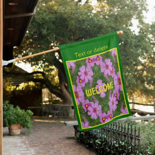 Pink Cosmos Daisy Flowers Nature Personalized House Flag