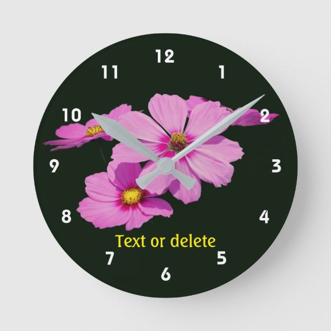 Pink Cosmos Daisy Flowers Personalized   Round Clock (Front)