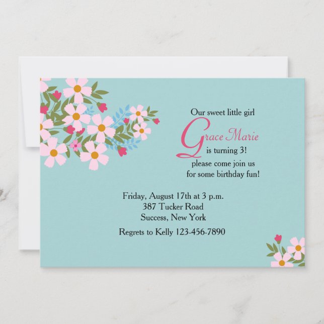 Pink Cosmos Floral Invitation (Front)