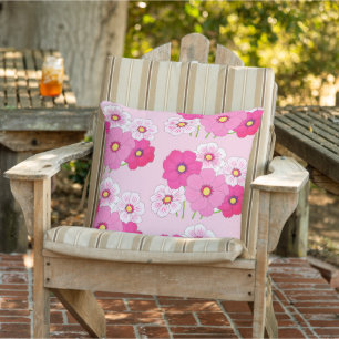 Pink Cosmos Floral Pattern Outdoor Pillow