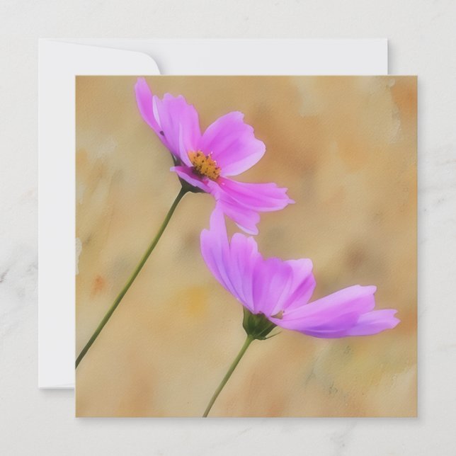 Pink Cosmos Flower Floral Art Flat Note Card (Front)