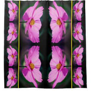 Pink Cosmos Flower Mirror Pattern Nature Art  Shower Curtain
