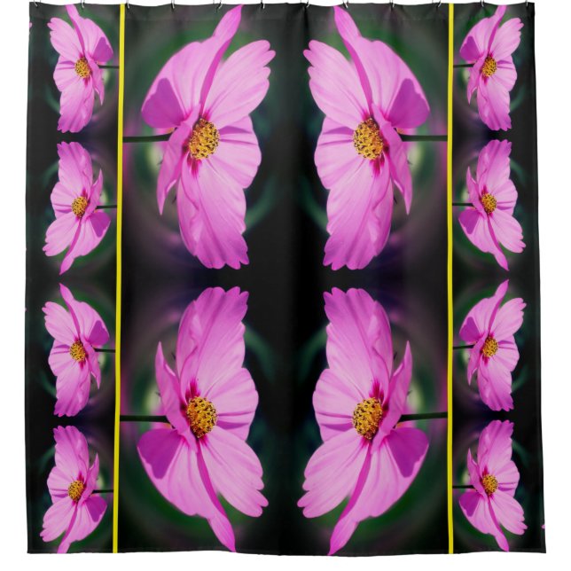 Pink Cosmos Flower Mirror Pattern Nature Art  Shower Curtain (Front)