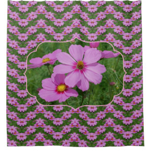 Pink Cosmos Flower Nature Art Pattern Shower Curtain