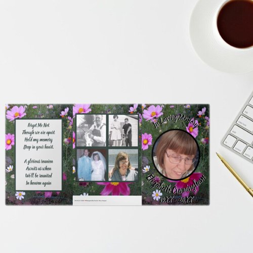 Pink Cosmos Flower Patch Five Photo Memorial  Tri_Fold Announcement