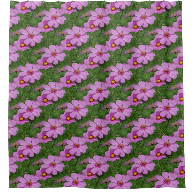 Pink Cosmos Flower Pattern Shower Curtain (Front)