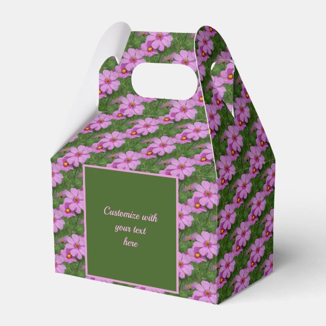 Pink Cosmos Flower Personalized Favor Boxes (Front Side)