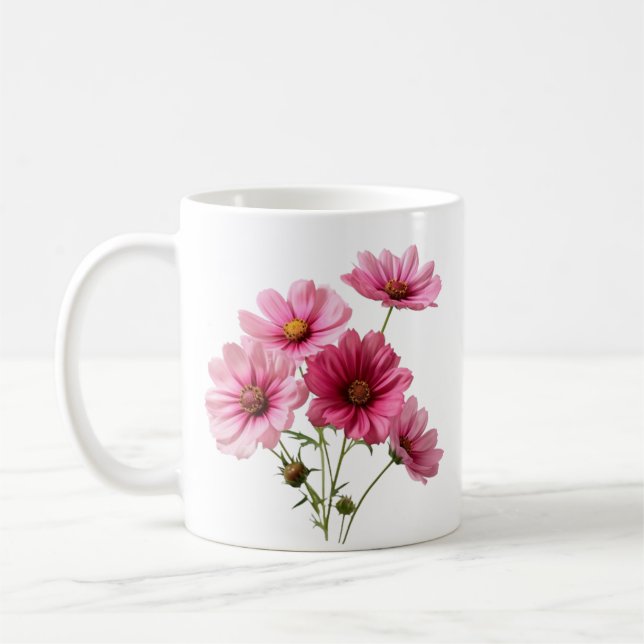 Pink Cosmos Flowers-23456 Coffee Mug (Left)