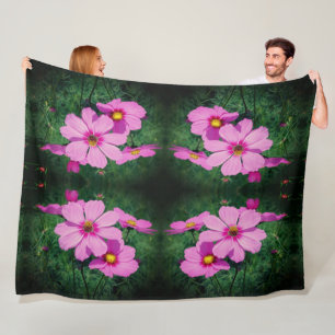 Pink Cosmos Flowers Abstract Fleece Blanket