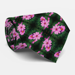 Pink Cosmos Flowers Abstract Pattern Neck Tie
