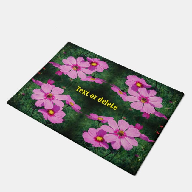 Pink Cosmos Flowers Abstract Personalized Doormat (Angled)