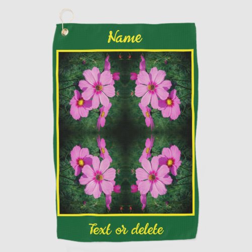 Pink Cosmos Flowers Abstract Personalized Golf Towel