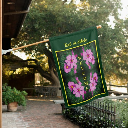 Pink Cosmos Flowers Abstract Personalized House Flag