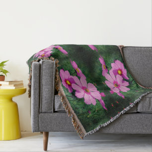 Pink Cosmos Flowers Abstract Throw Blanket