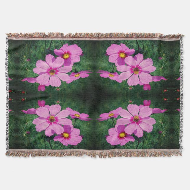 Pink Cosmos Flowers Abstract  Throw Blanket (Front)