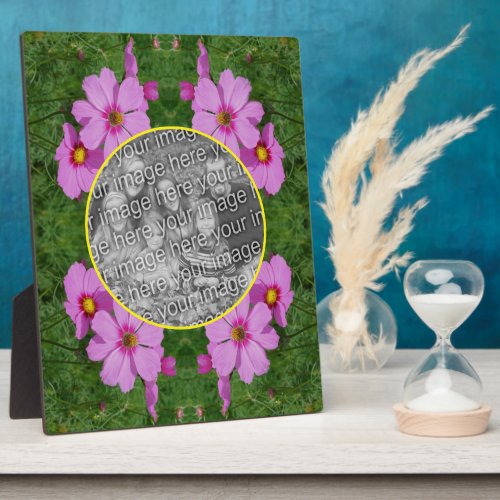 Pink Cosmos Flowers Add Your Photo Plaque
