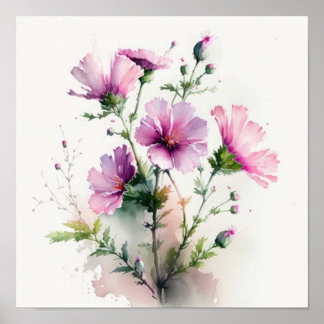 Pink Cosmos Flowers Art Print Poster (Front)