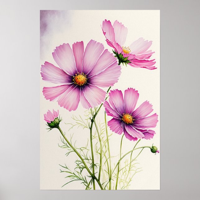 Pink Cosmos Flowers Art Print Poster (Front)