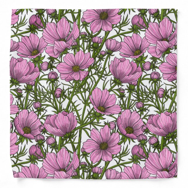 Pink Cosmos flowers Bandana (Front)