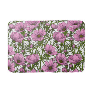 Pink Cosmos flowers Bath Mat