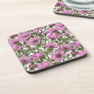Pink Cosmos flowers Beverage Coaster