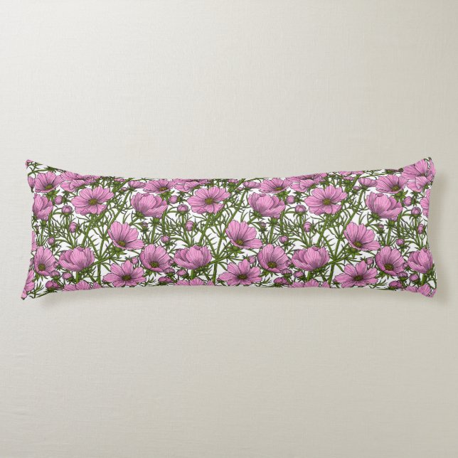 Pink Cosmos flowers Body Pillow (Front)