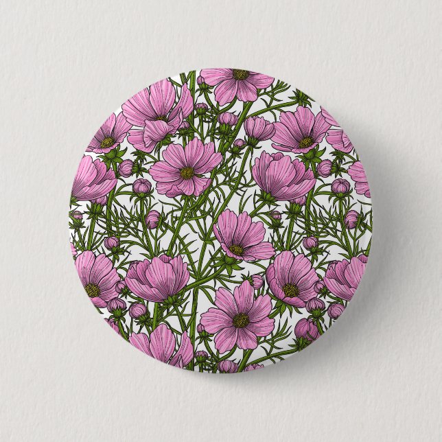 Pink Cosmos flowers Button (Front)