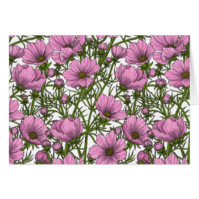 Pink Cosmos flowers Cards (Front Horizontal)