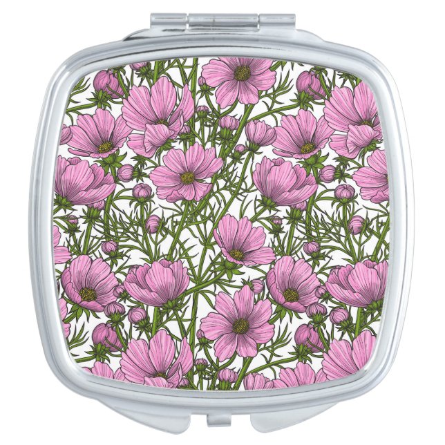 Pink Cosmos flowers Compact Mirror (Front)
