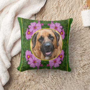 Pink Cosmos Flowers Create Your Own Pet Photo Throw Pillow