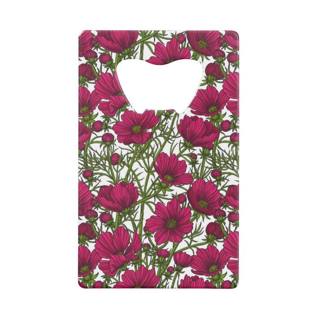 Pink Cosmos flowers Credit Card Bottle Opener (Front)