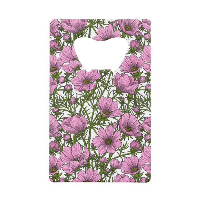 Pink Cosmos flowers Credit Card Bottle Opener (Front)