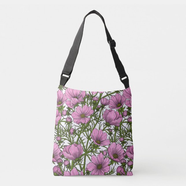 Pink Cosmos flowers Crossbody Bag (Front)