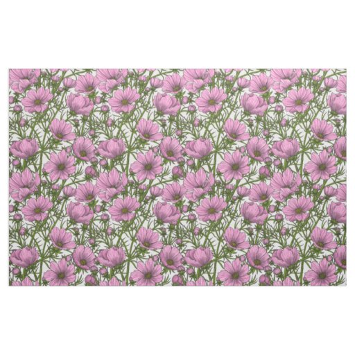 Pink Cosmos flowers Fabric