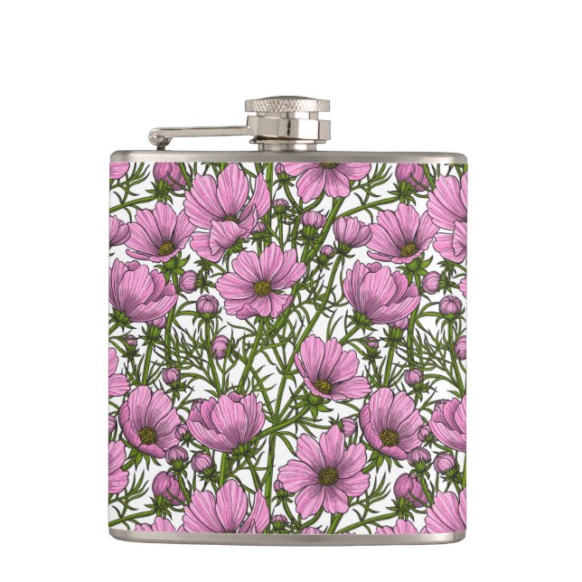 Pink Cosmos flowers Flask (Front)
