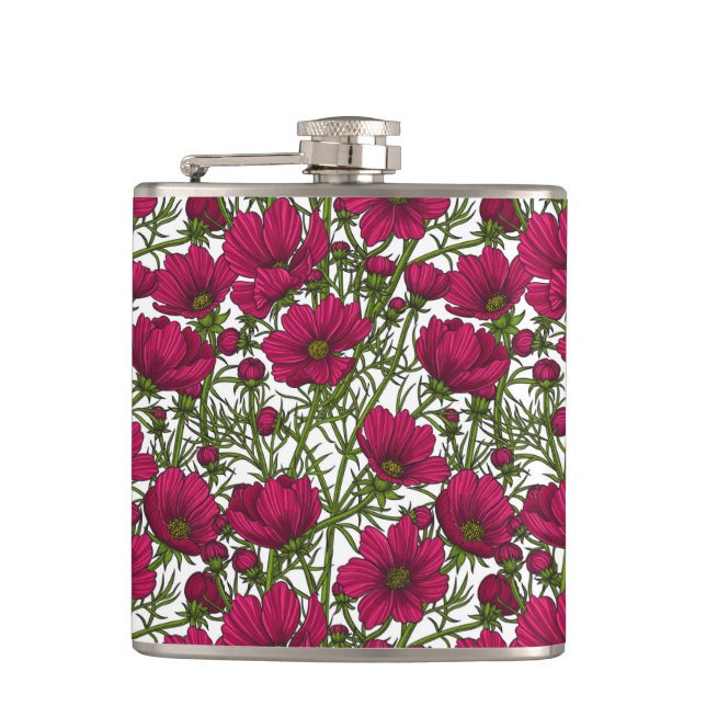 Pink Cosmos flowers Flask (Front)