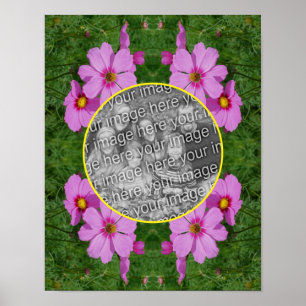 Pink Cosmos Flowers Frame Add Your Own Photo Poster