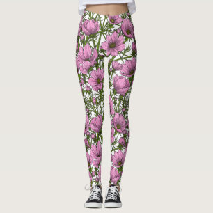 Pink Cosmos flowers Leggings